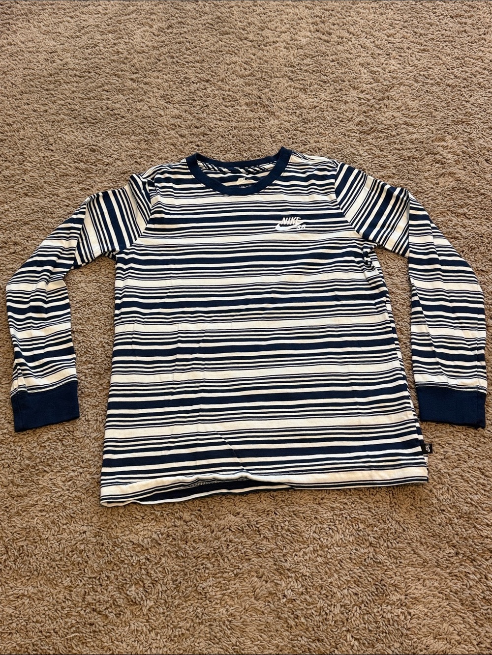Nike Kids Navy and White Striped Long Sleeve Tee
